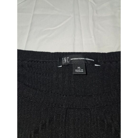 INC Tie Knot Keyhole Blouse Women XL Black Long Sleeve - Picture 2 of 7